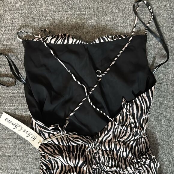 For Love And Lemons Black and White Asymmetrical Ruched Mini Dress - Picture 6 of 6